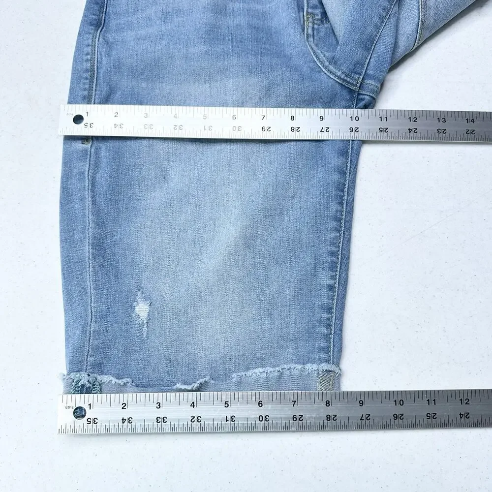 Lularoe Shorts 30 US 10 12 Skinny Bermuda Cuffed Blue Denim Tummy Panel Distress